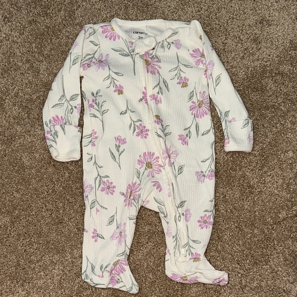 Carter's Floral Print Footie - Pink and White